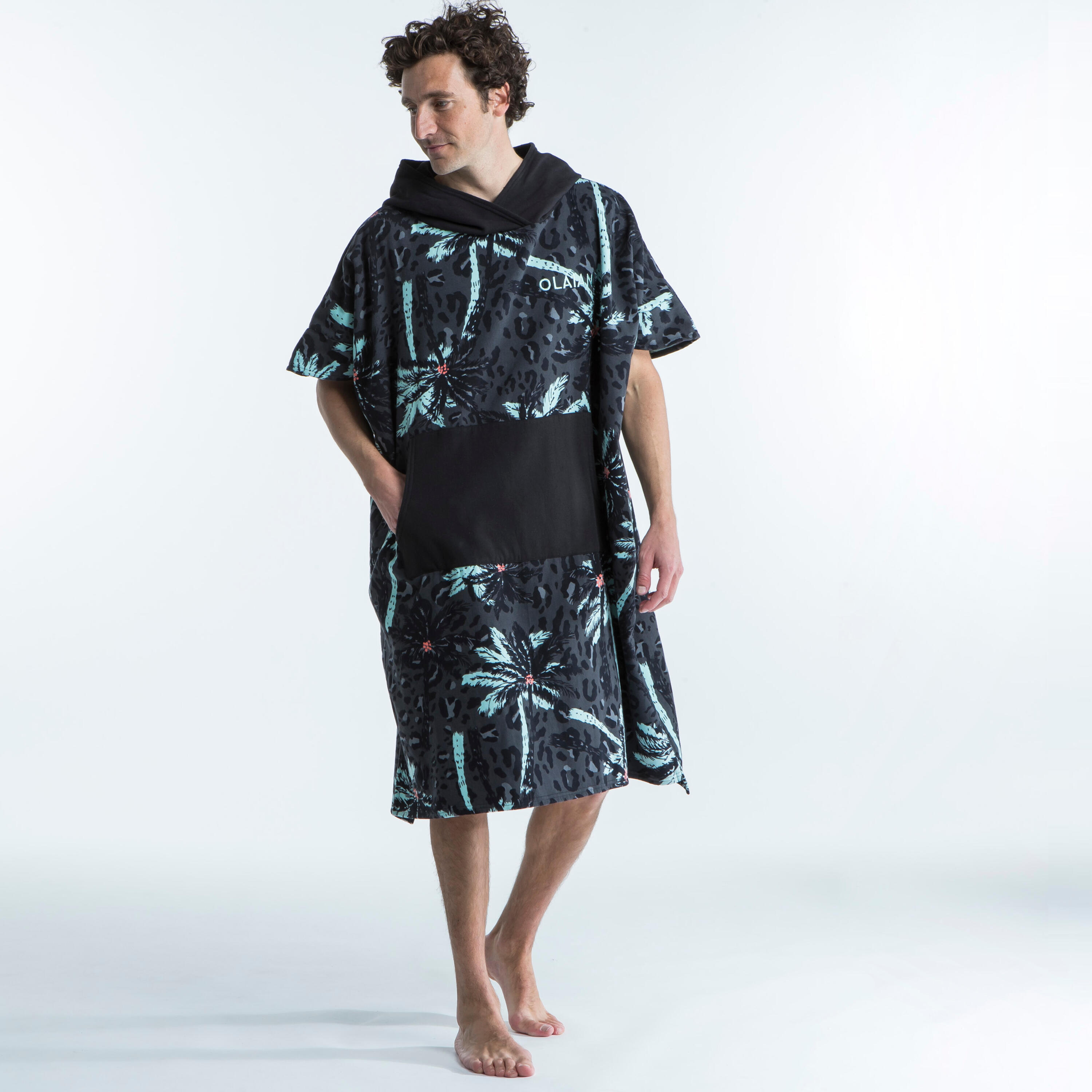 ADULT SURF PONCHO 500 Print - Palm 3/20