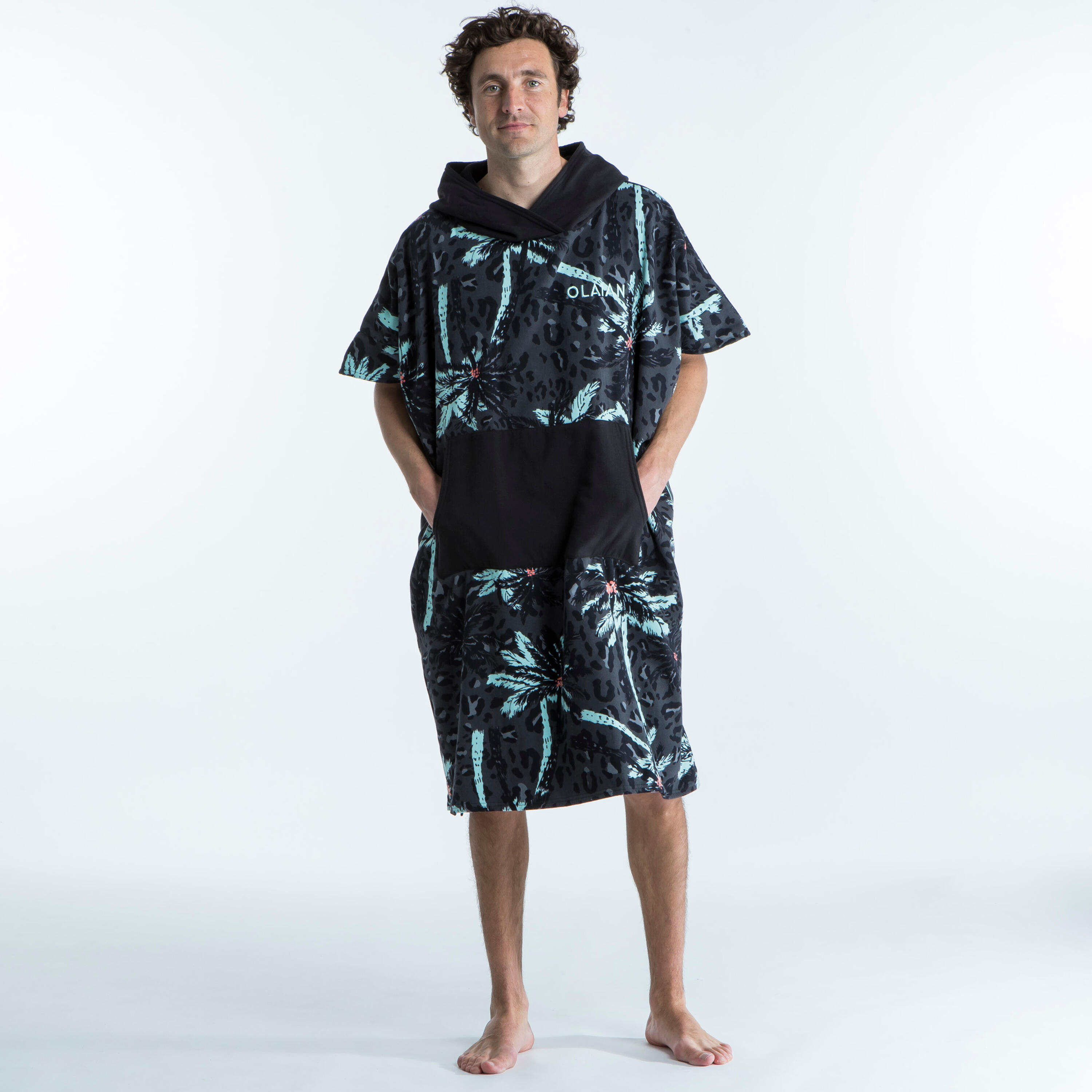 ADULT SURF PONCHO 500 Print - Palm 2/20