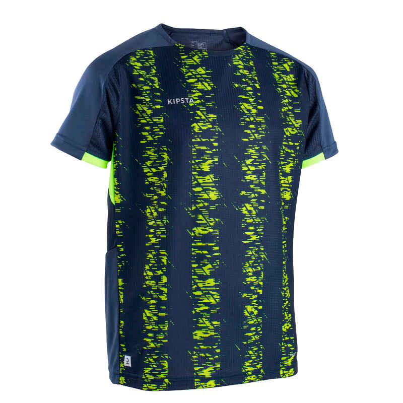 Fussballtrikot kurzarm VIRALTO Kinder dunkelgrau/gelb gestreift Fussballtrikot kurzarm VIRALTO Kinder dunkelgrau/gelb gestreift
