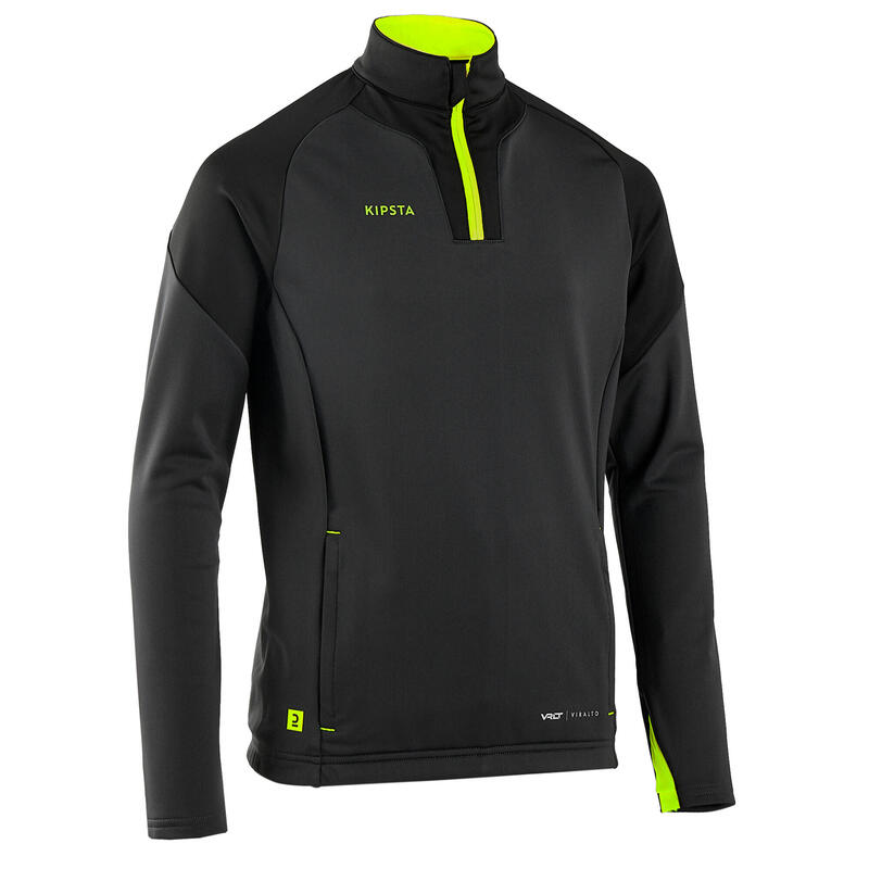 Kids' Football 1/2 Zip Sweatshirt Viralto Solo - Black/Grey/Neon Yellow.