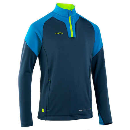 Sweat de football 1/2 zip VIRALTO SOLO JR bleu, gris et jaune fluo.