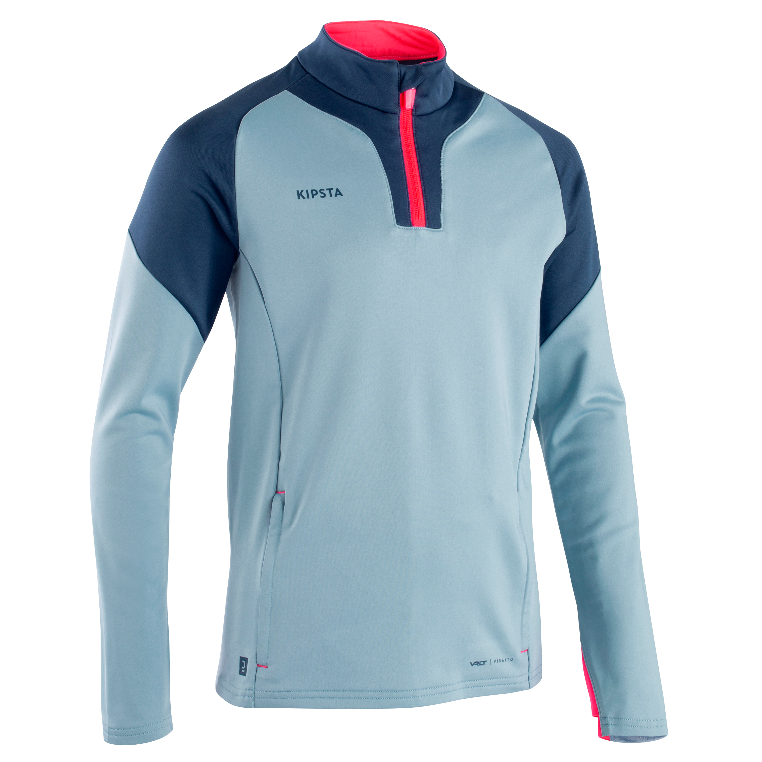 Sweat de football 1/2 zip VIRALTO SOLO JR Bleu, gris et rose fluo