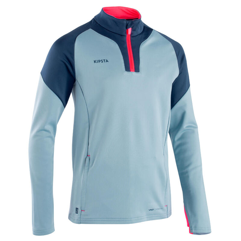 Sweat de football 1/2 zip VIRALTO SOLO JR Bleu, gris et rose fluo.