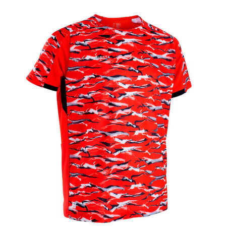 Kids' Short-Sleeved Football Shirt Viralto Solo - Jungle Red & Black