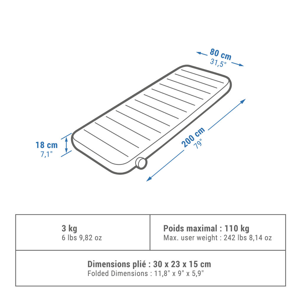 COLCHÓN DE CAMPING INFLABLE AIR SECONDS 80 CM 1 PERSONA 