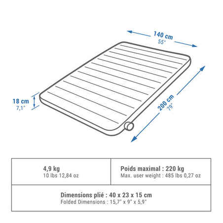 Colchón hinchable 2 personas 200x140 cm. Quechua Air Seconds