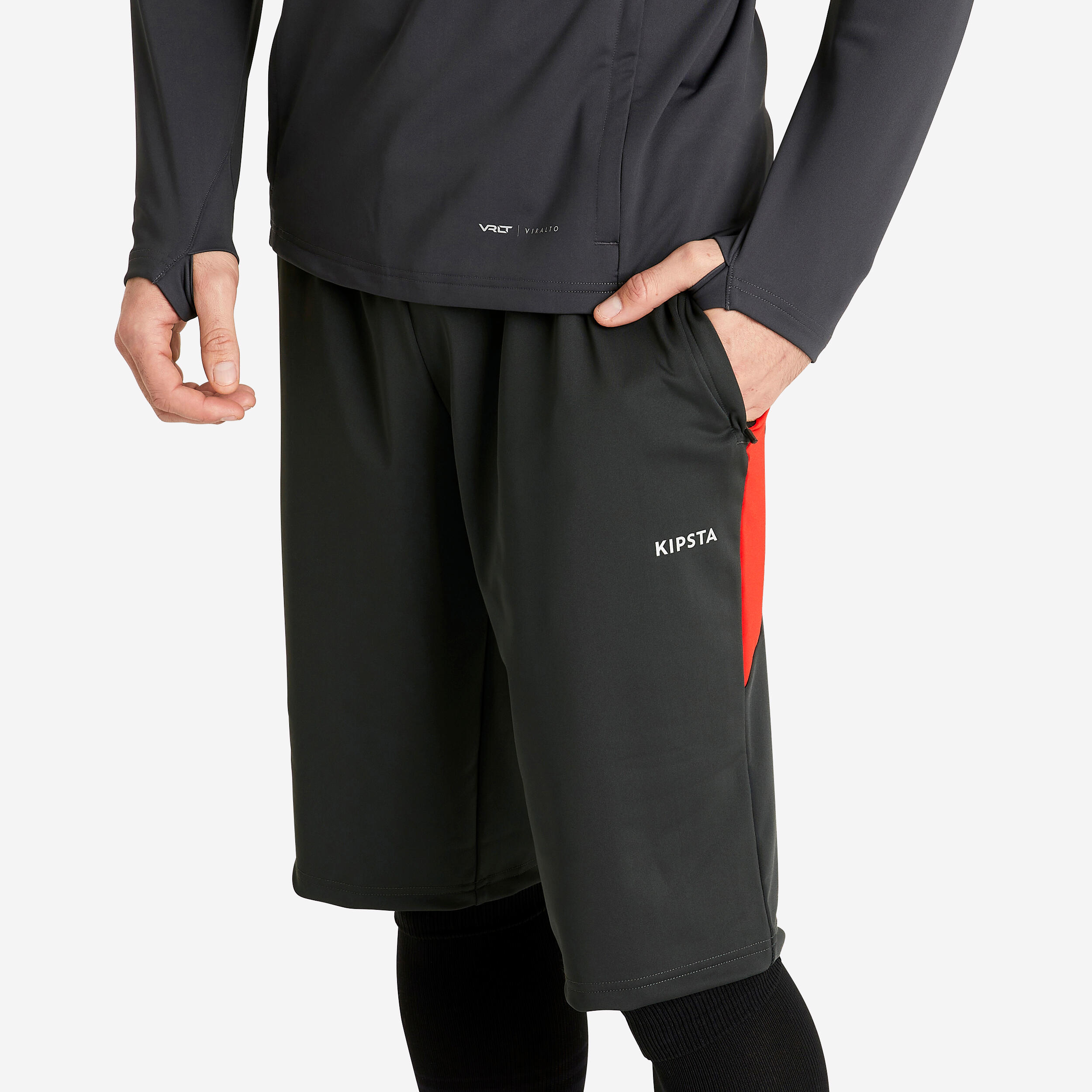 Kipsta - Short Long Viralto Club Adulte Rouge Et Gris Carbone - Short - Football / Futsal / Sepak - Gris-rouge - 48 Xl - Decathlon