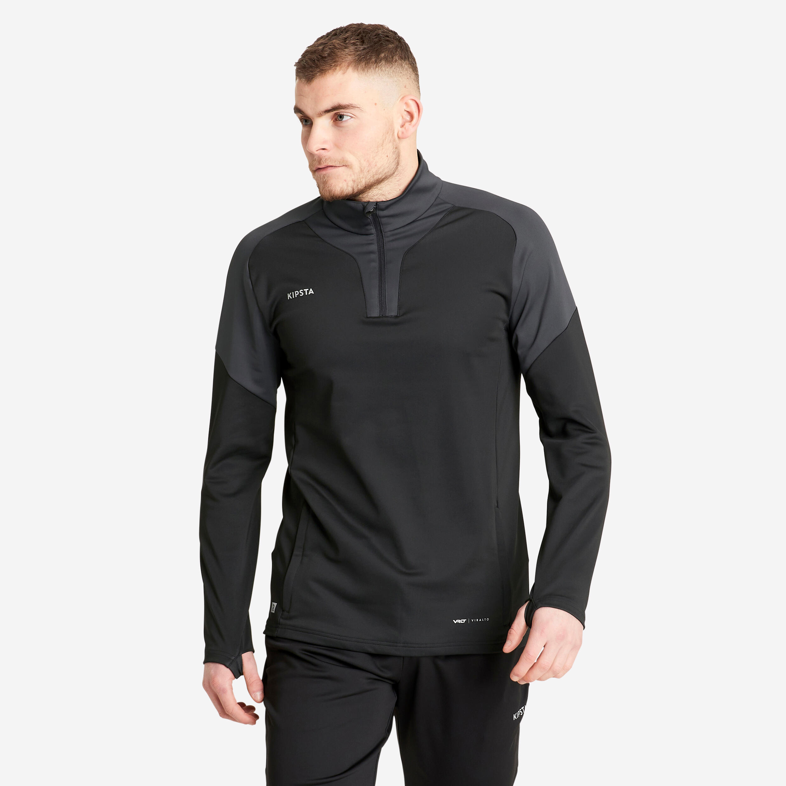 1/2 Zip Football Sweatshirt Viralto Club - Carbon Grey and Black 2/4