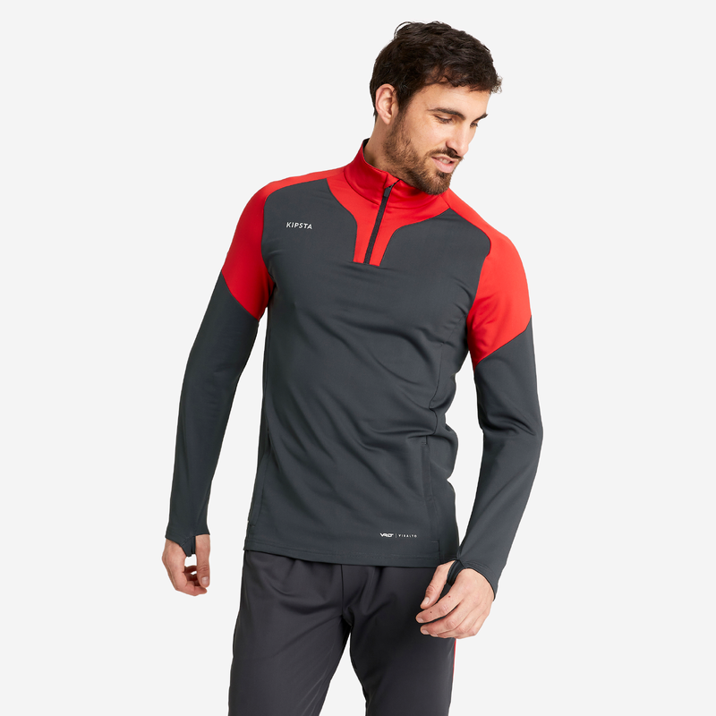Sweat de football 1 2 zip VIRALTO CLUB gris anthracite et rouge. pour les clubs et collectivites Decathlon Pro