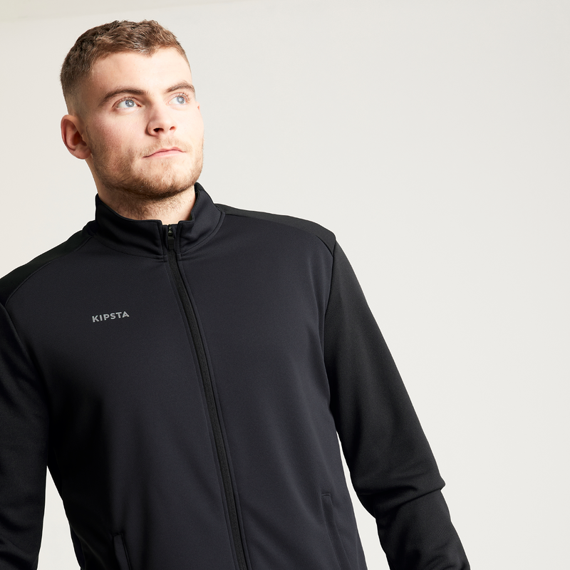 Veste de football d entrainement ESSENTIAL noire et grise pour les clubs et collectivites Decathlon Pro