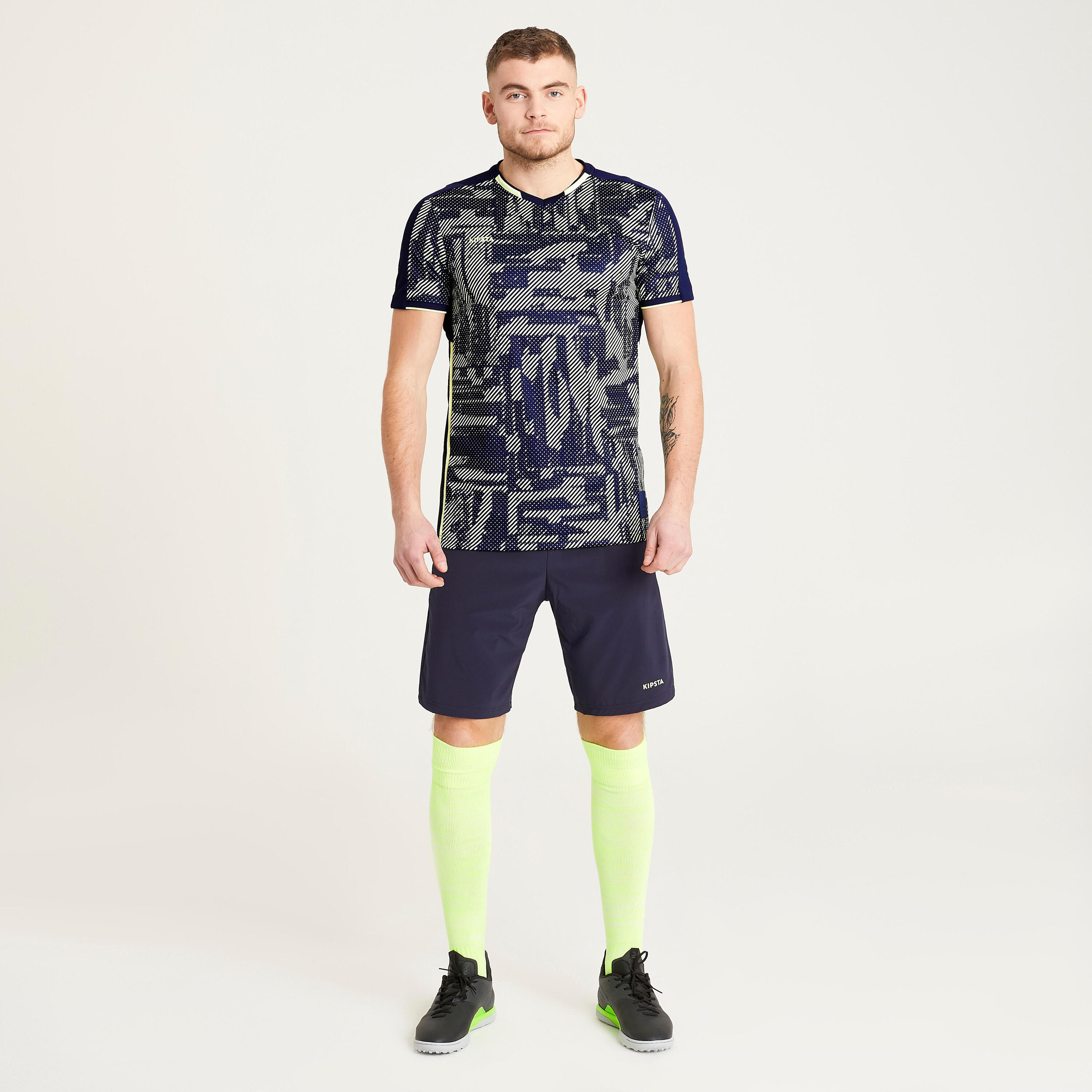 Pantalón corto de fútbol Adulto Kipsta Traxium azul marino 3/8