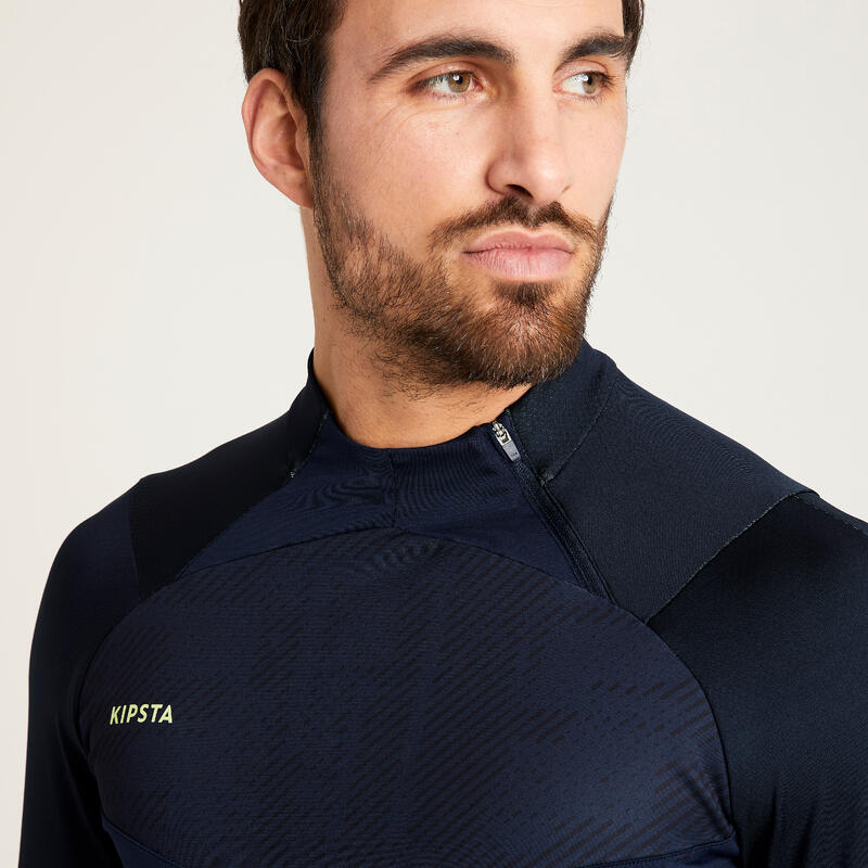 Voetbalsweater met halve rits voor volwassenen TRAXIUM marineblauw blauw