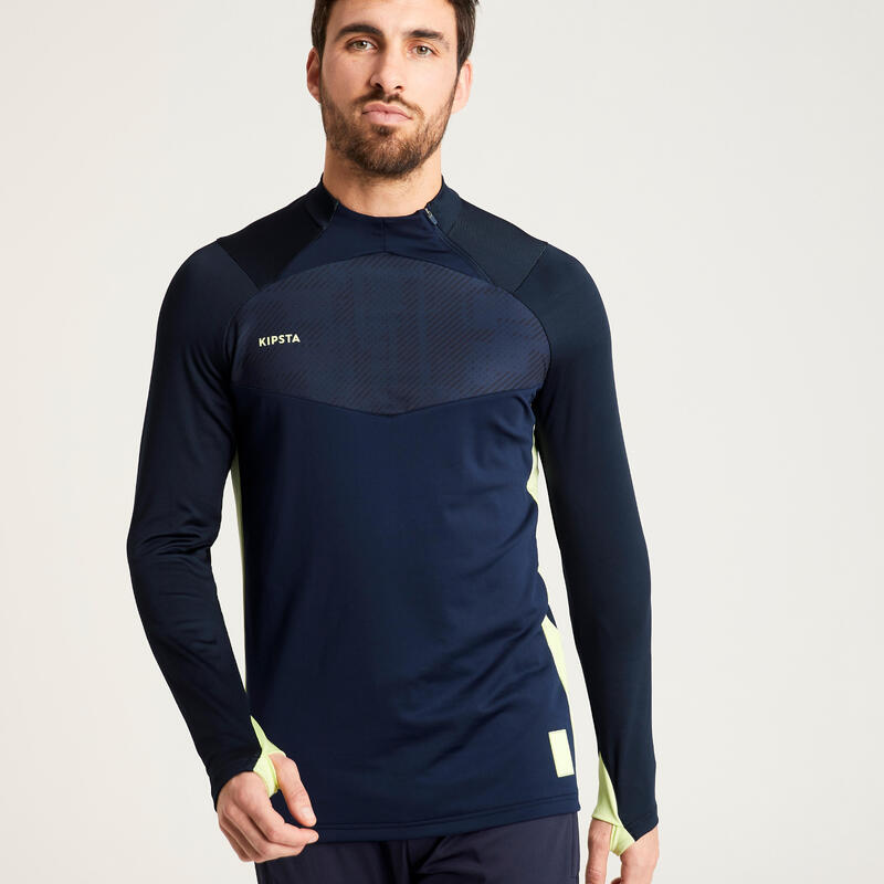 Voetbalsweater met halve rits voor volwassenen TRAXIUM marineblauw blauw