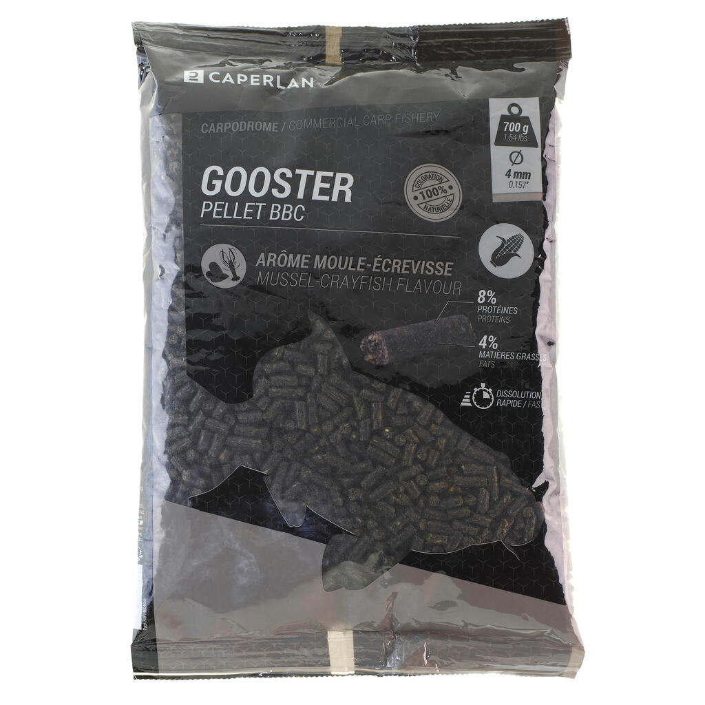 Pelety Gooster Baby Corn mušľa/rak 4 mm/0,7 kg čierne na lov na plávanú