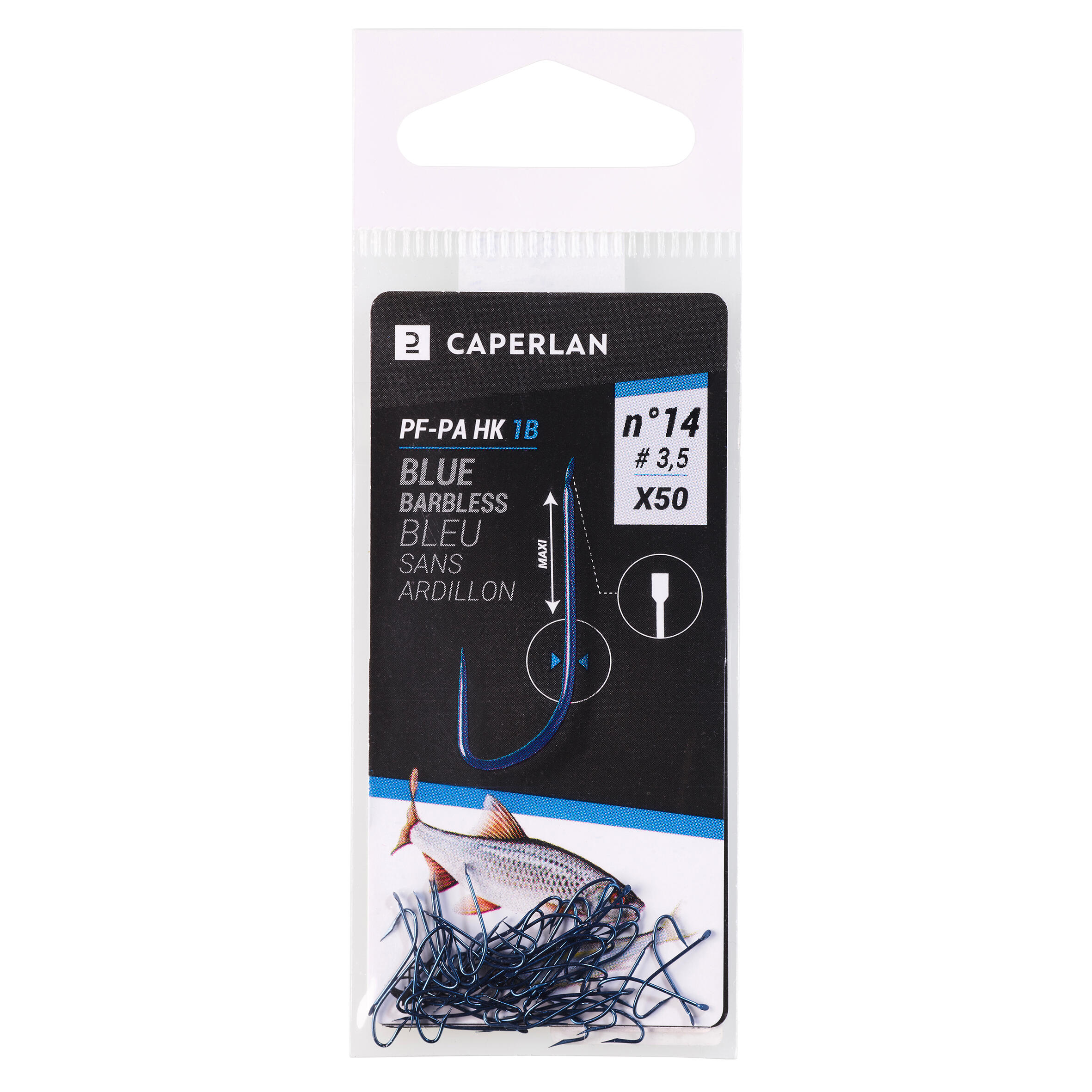 CAPERLAN SINGLE BLUE  UNMOUNTED HOOK BARBLESS PA HK 1B X50  FOR STILL FISHING