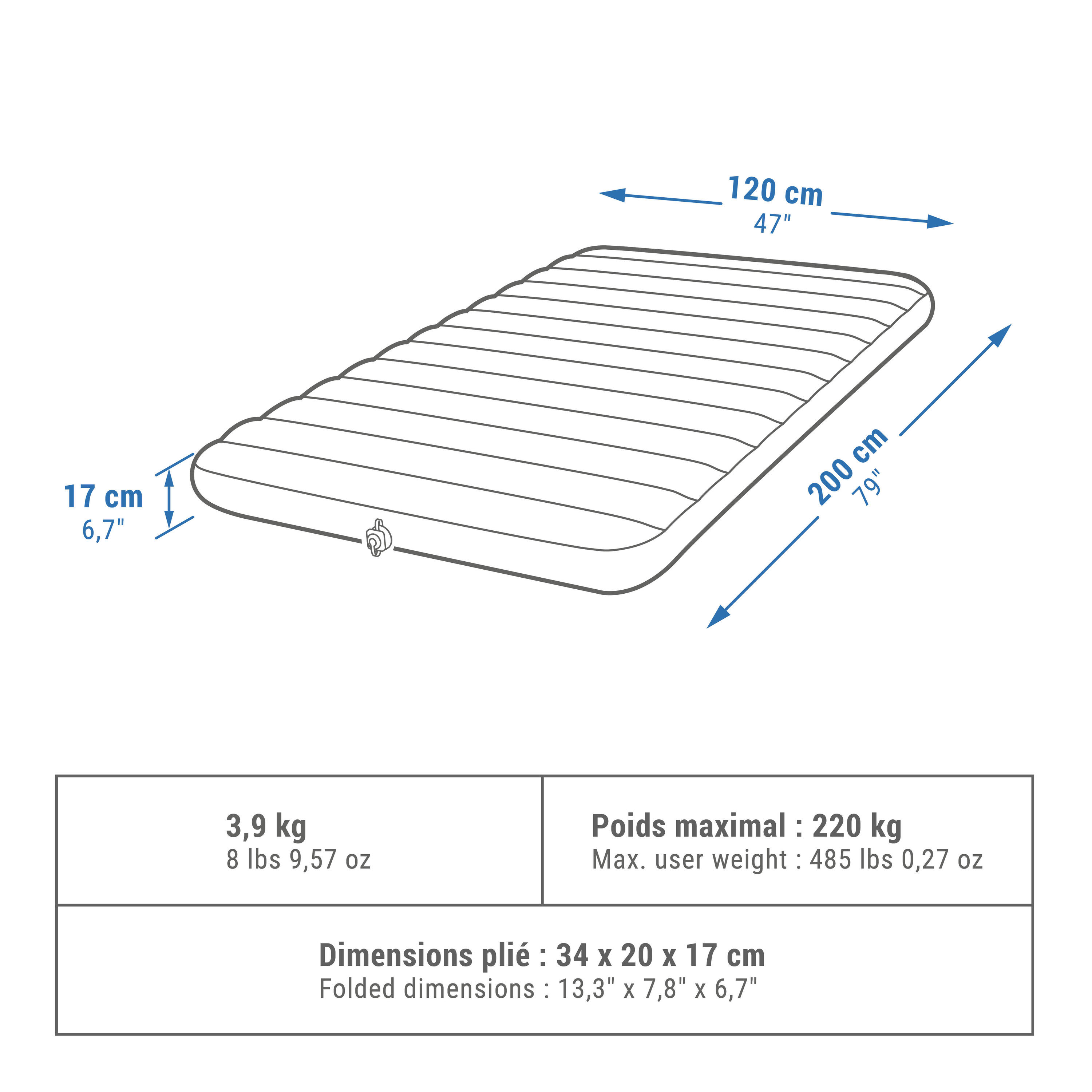 Inflatable Camping Mattress Air Comfort 120 cm 2 People QUECHUA