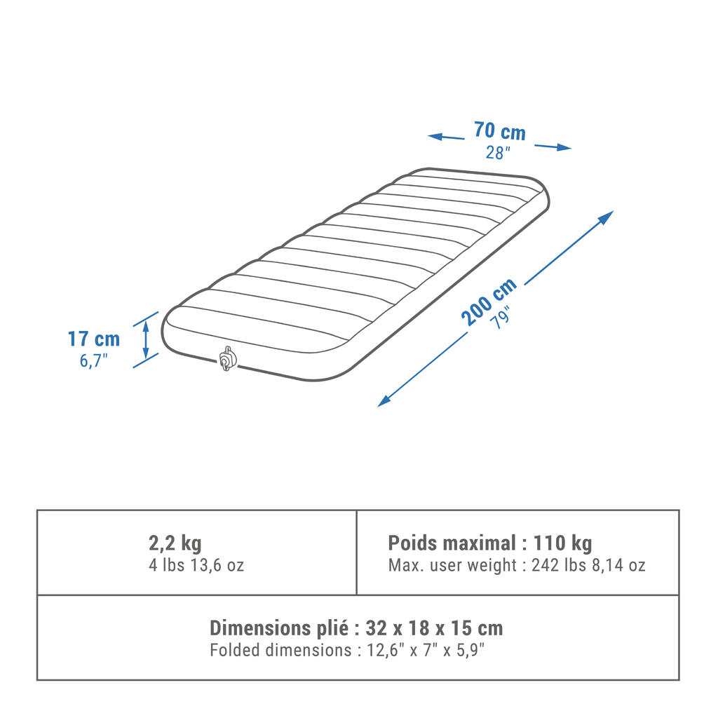 Täispuhutav matkamadrats Air Comfort, 70 cm, 1 inimesele