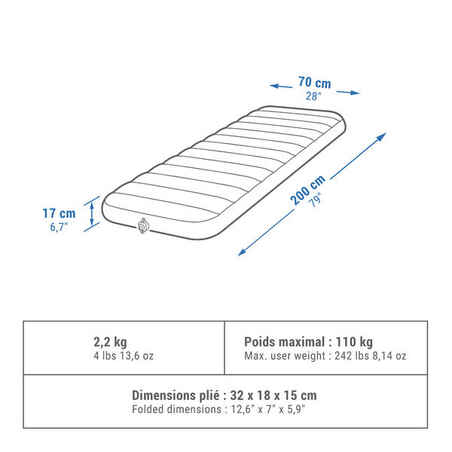 Inflatable Camping Mattress Air Comfort 70 cm 1 Person