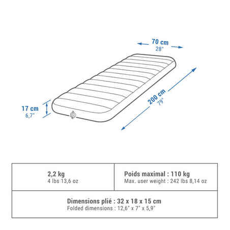 Vienvietis pripučiamas kilimėlis „Air Comfort“, 70 cm