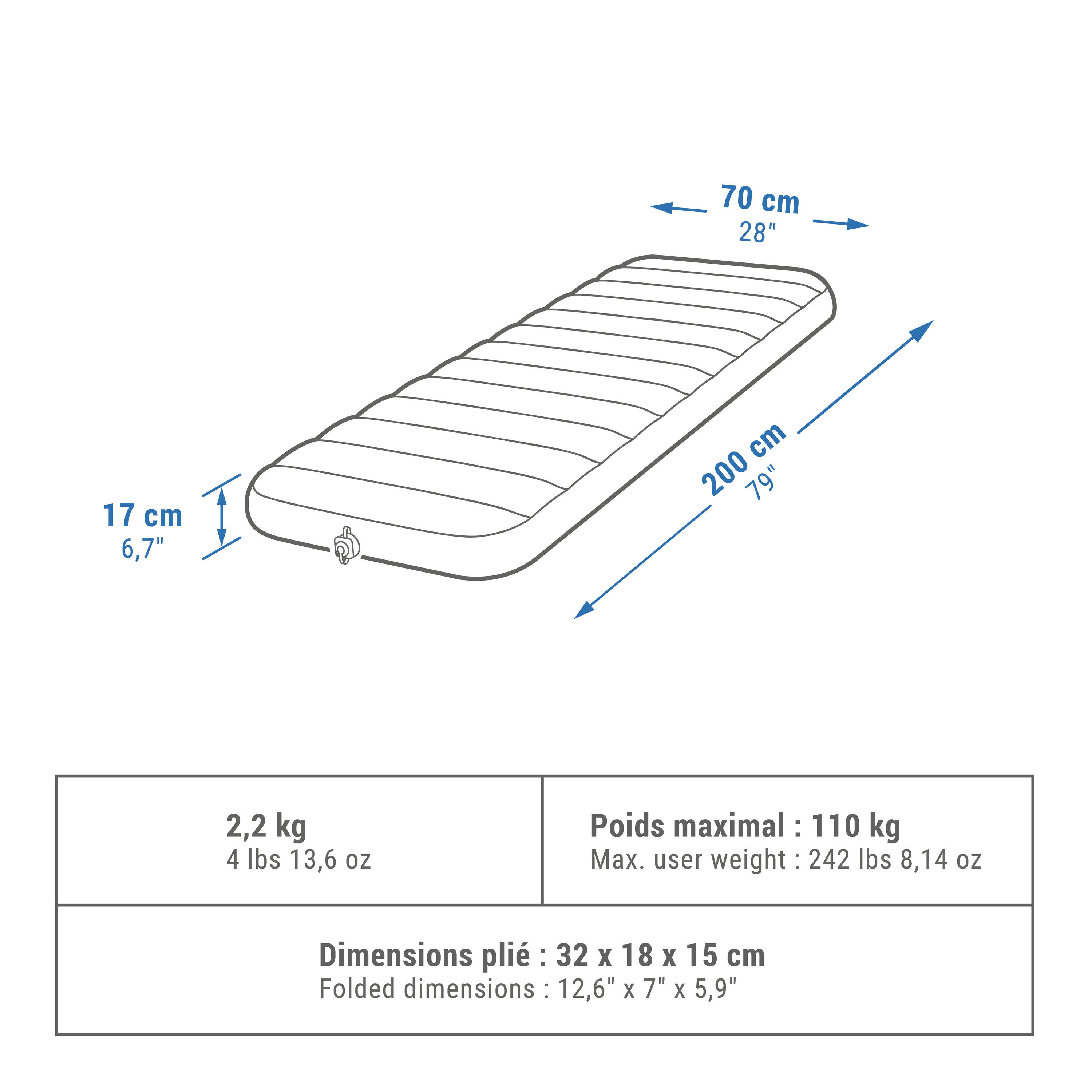 Inflatable Camping Mattress Air Comfort 70 cm 1 Person 4/12