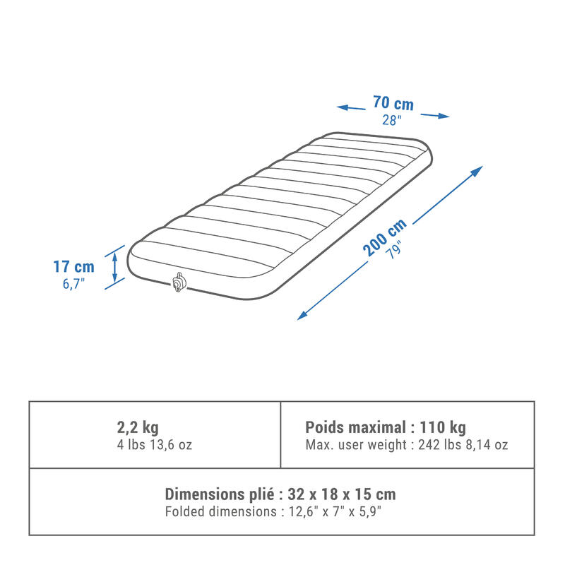 COLCHÃO DE CAMPISMO INSUFLÁVEL AIR COMFORT 70 CM - 1 PESSOA