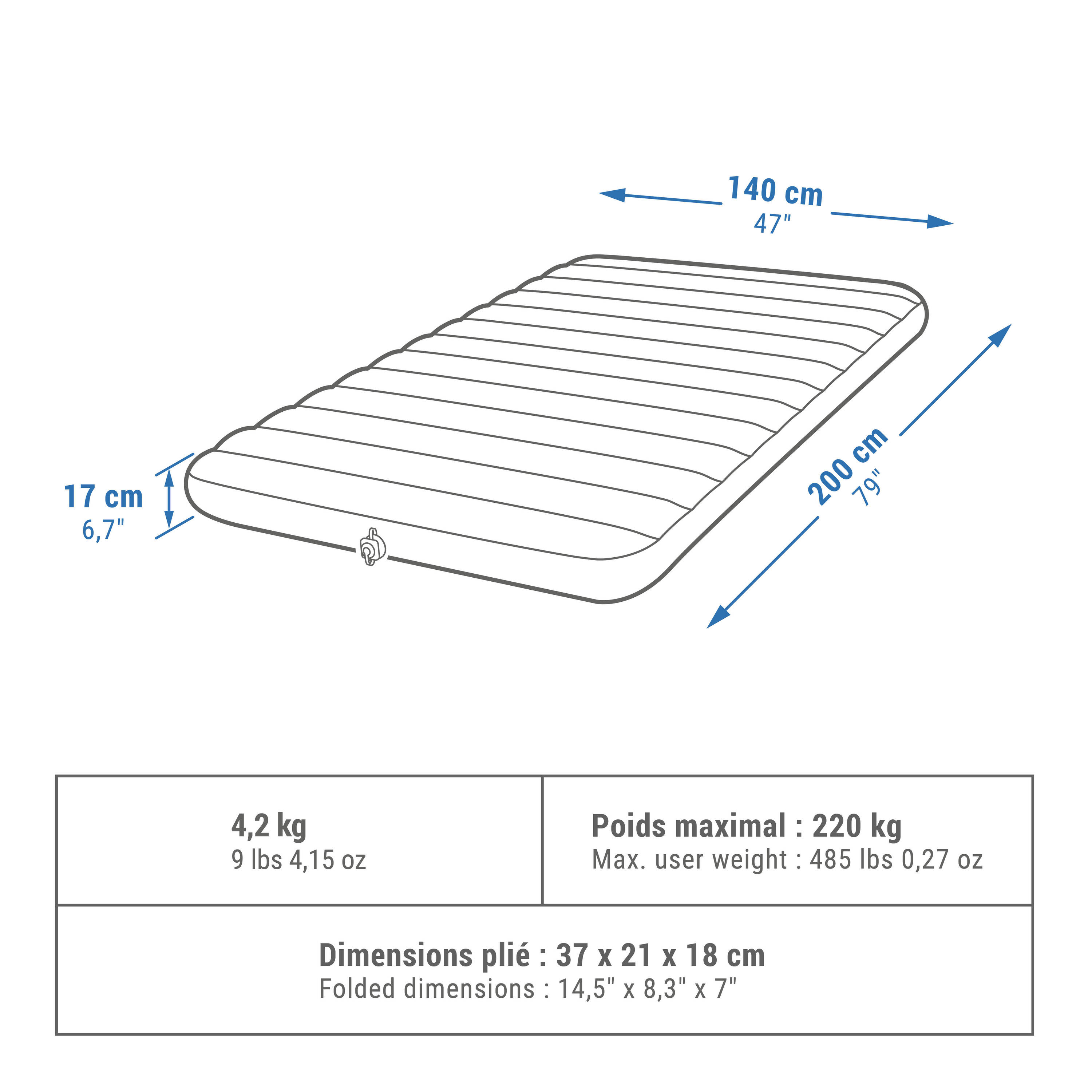 Inflatable, 2-person camping mattress - Air Comfort, 200 x 140 cm -  2