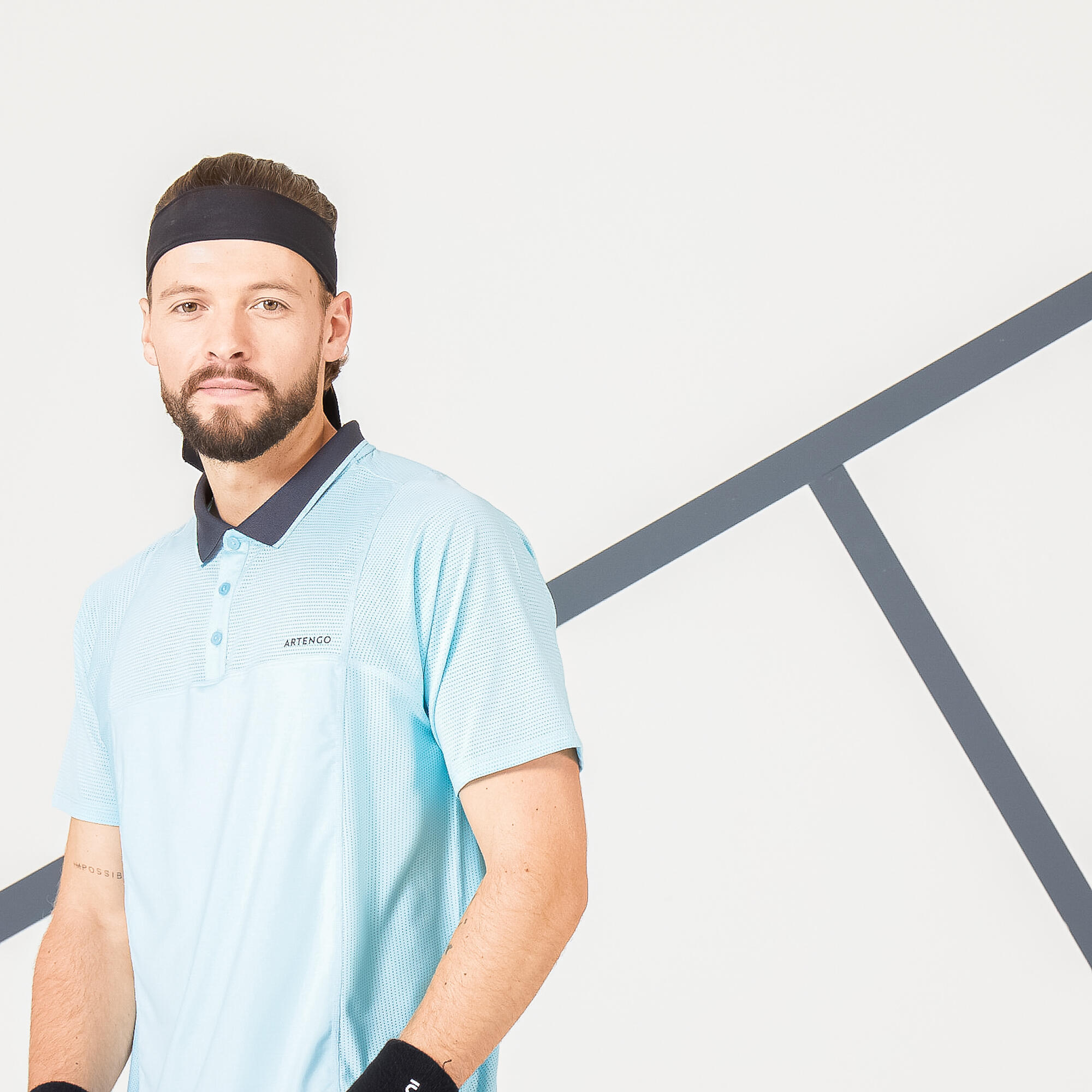 Polo tennis uomo DRY celeste-grigio 4/9