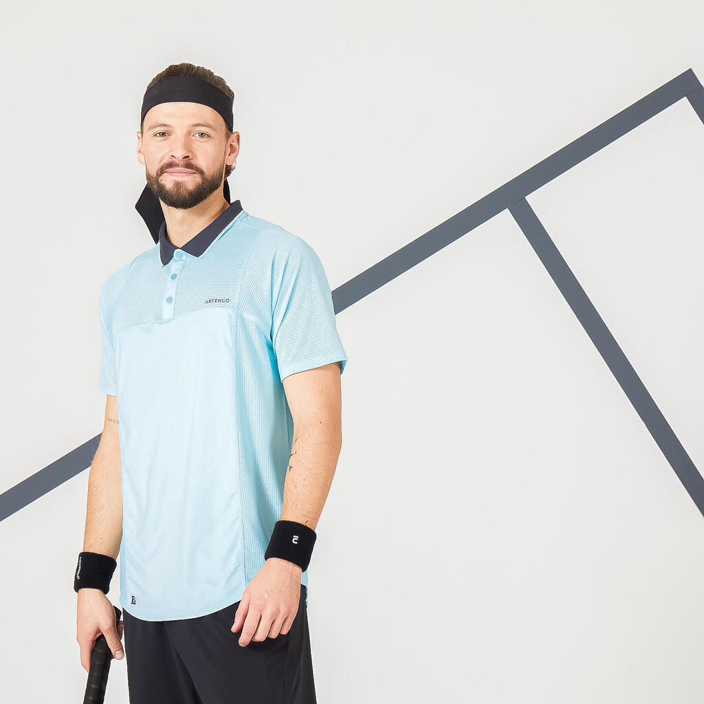 Polo tennis manches courtes Homme - Artengo DRY Bleu Ciel Gris