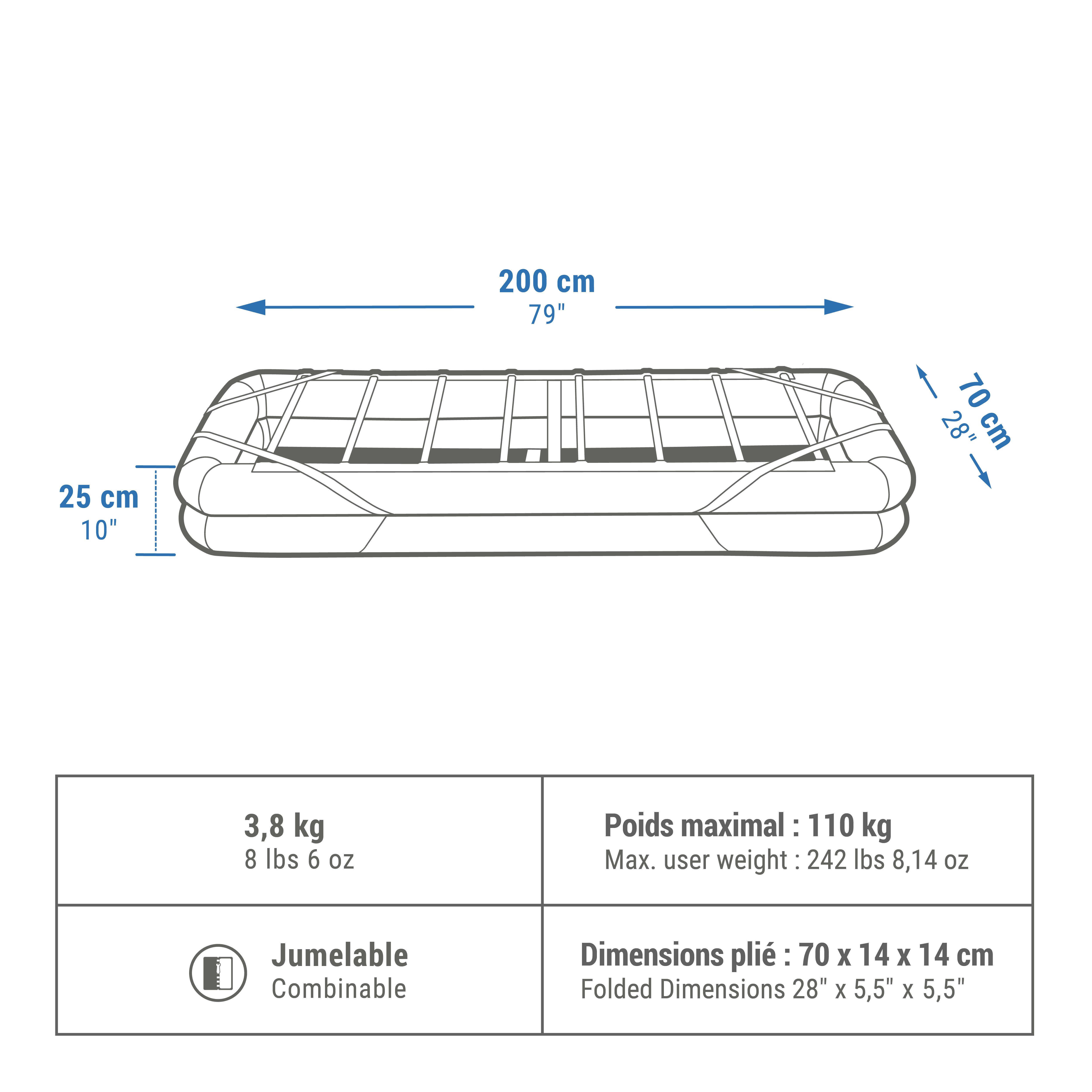 INFLATABLE CAMPING BASE - CAMP BED AIR + STORAGE 70 CM - 1 PERSON