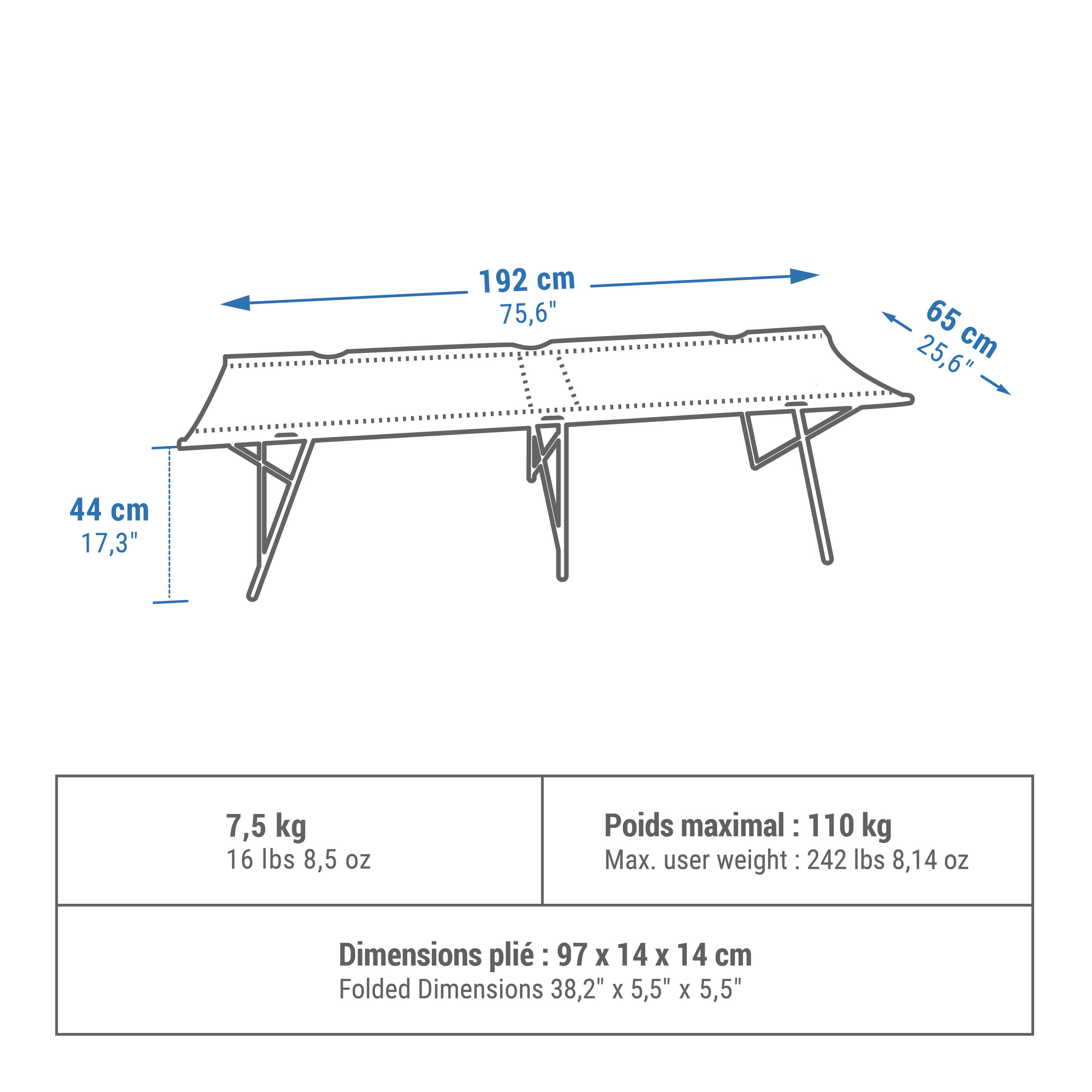 CAMP BED FOR CAMPING - CAMP BED SECOND 65 CM - 1 PERSON -  2