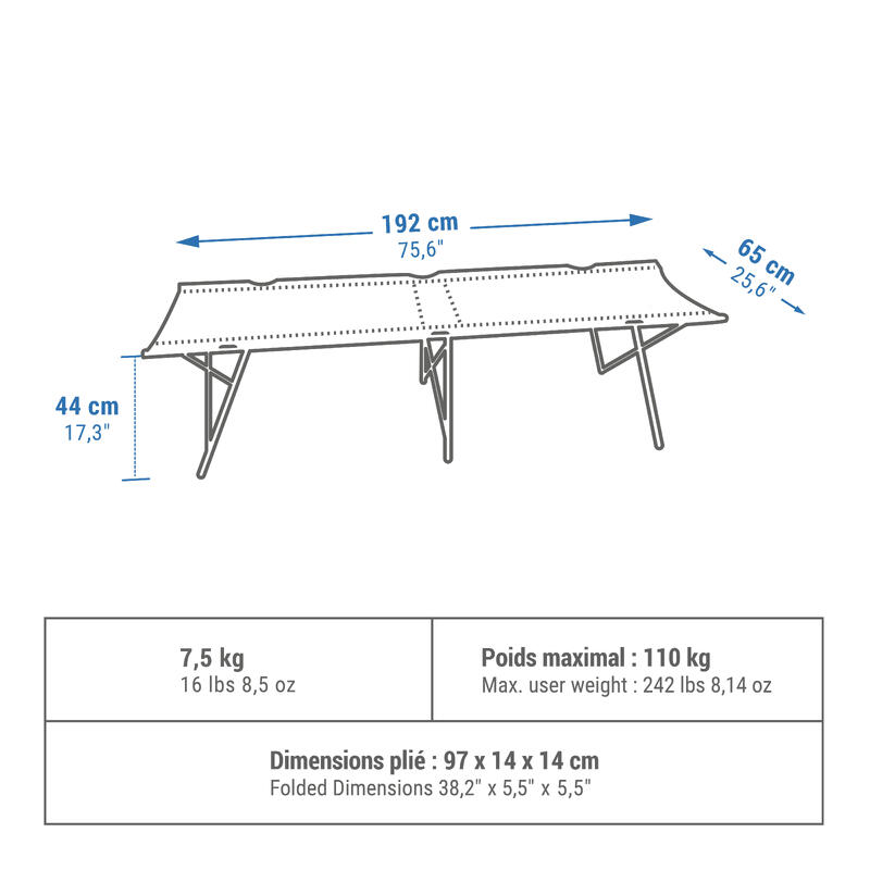 Veldbed voor de camping Second 65 cm 1 persoon