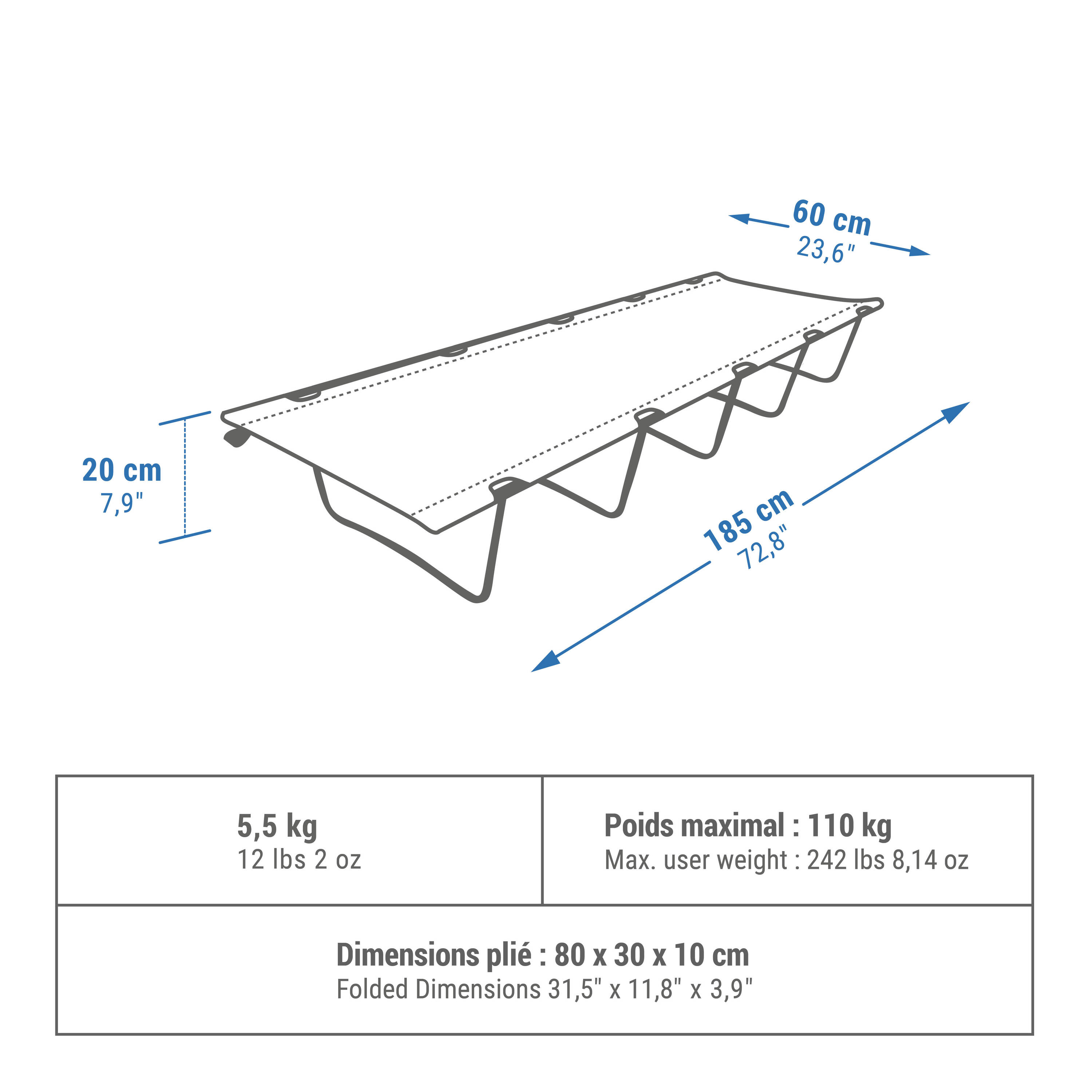 Camping Bed Basic Camp Bed 60 cm 1 Person -  3