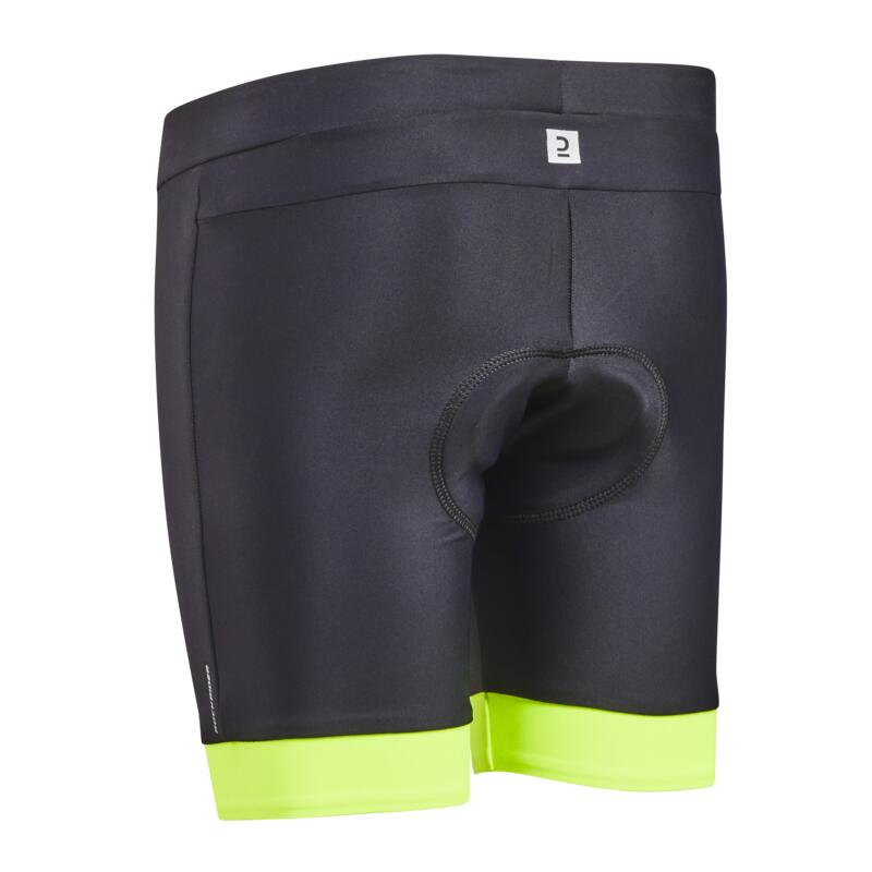 Cuissard sans bretelle vélo enfant 500 noir/jaune fluo