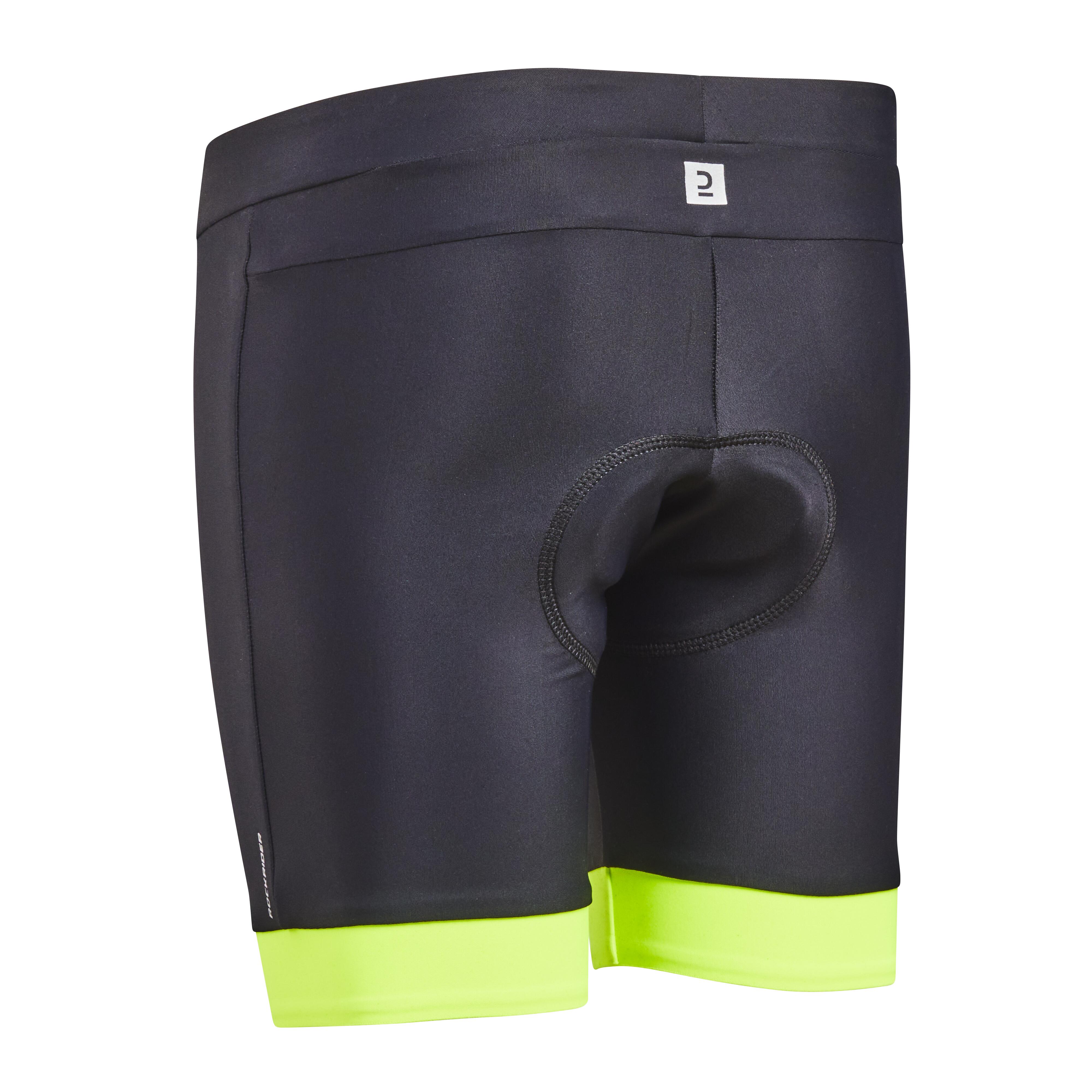 PANTALONCINI DA CICLISMO DA BAMBINO 500 NERO E GIALLO 7-13 ANNI