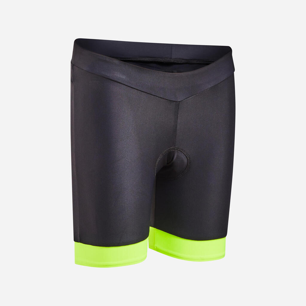 500 Kids' Bibless Cycling Shorts - Black/Neon Yellow