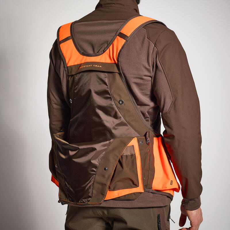 Gilet chasse résistant homme -920 marron et fluo