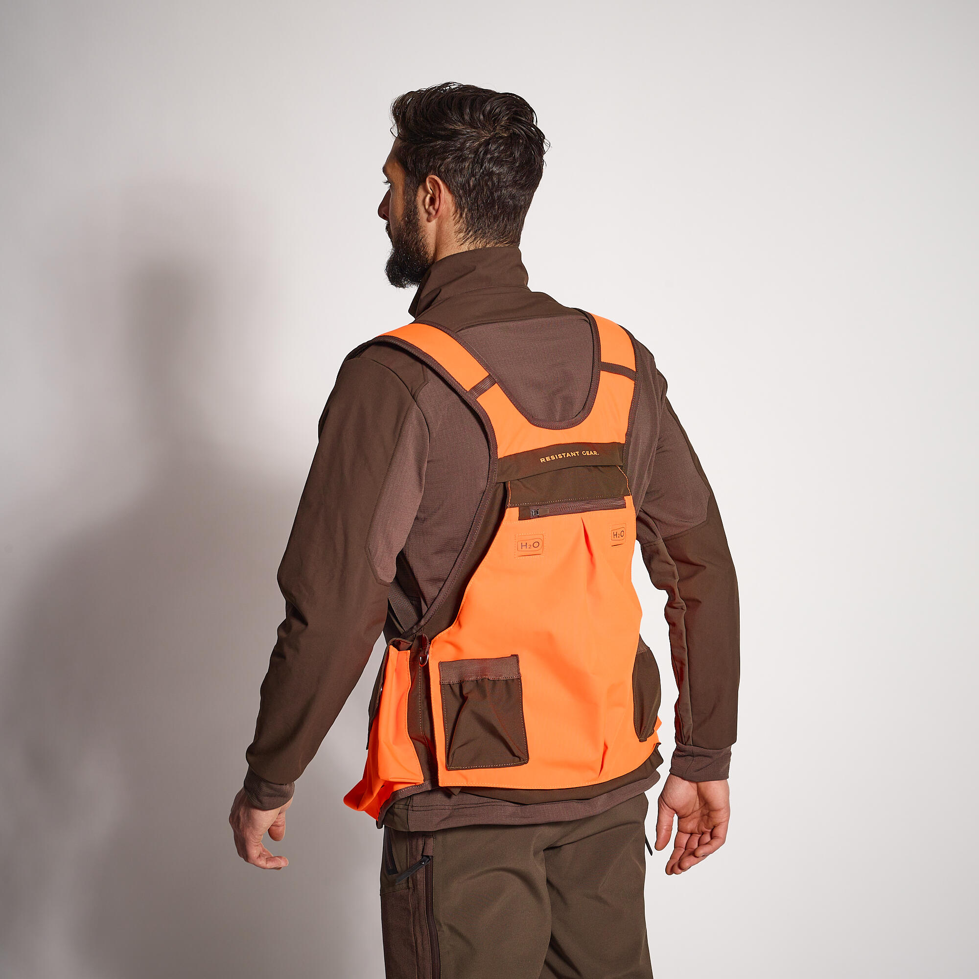 Men s hunting gilet 920 brown and neon
