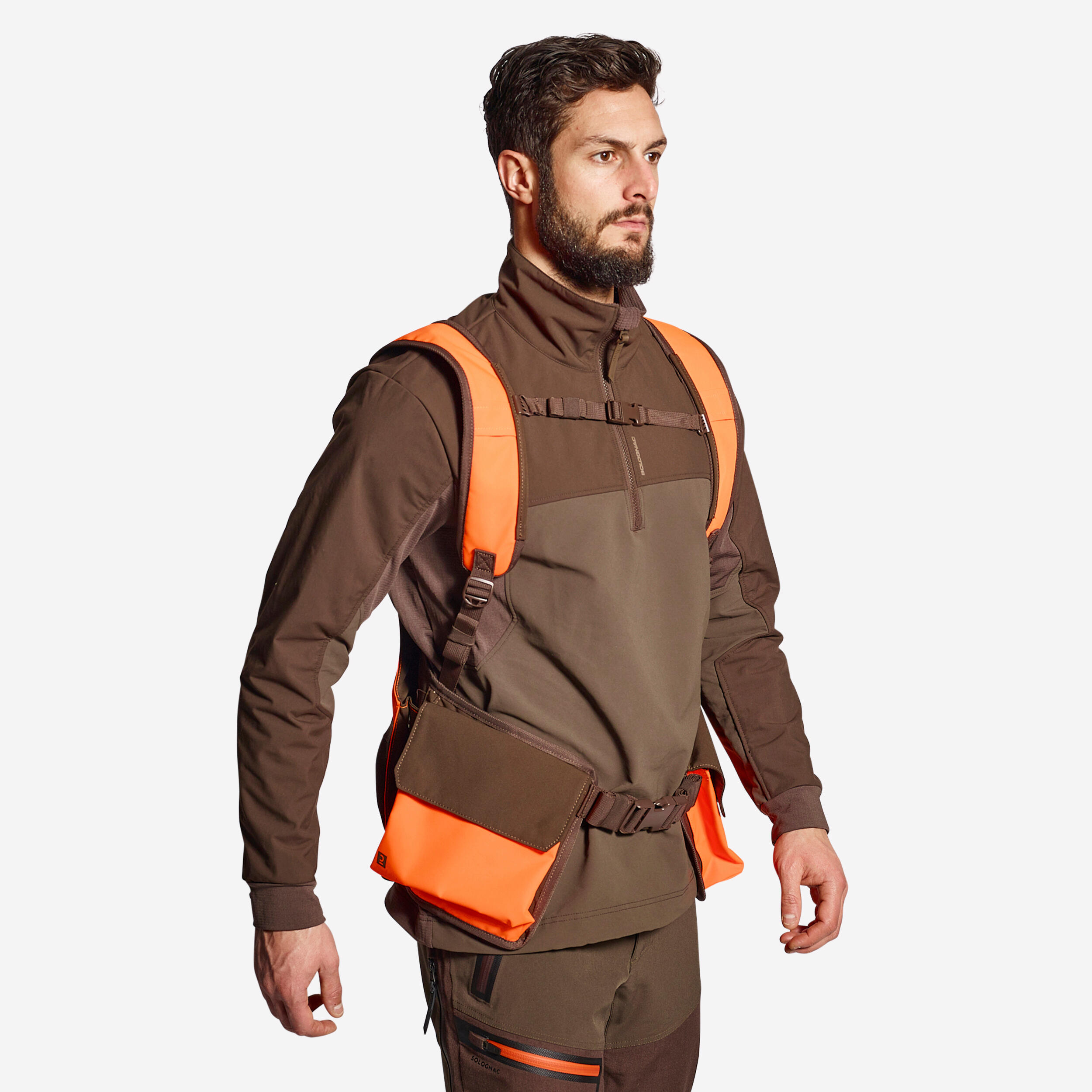 Gilet da caccia resistente da uomo -920 marrone e fluorescente