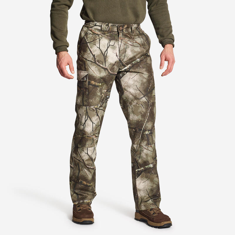 Kamuflažne vodootporne tople lovačke pantalone TREEMETIC 100