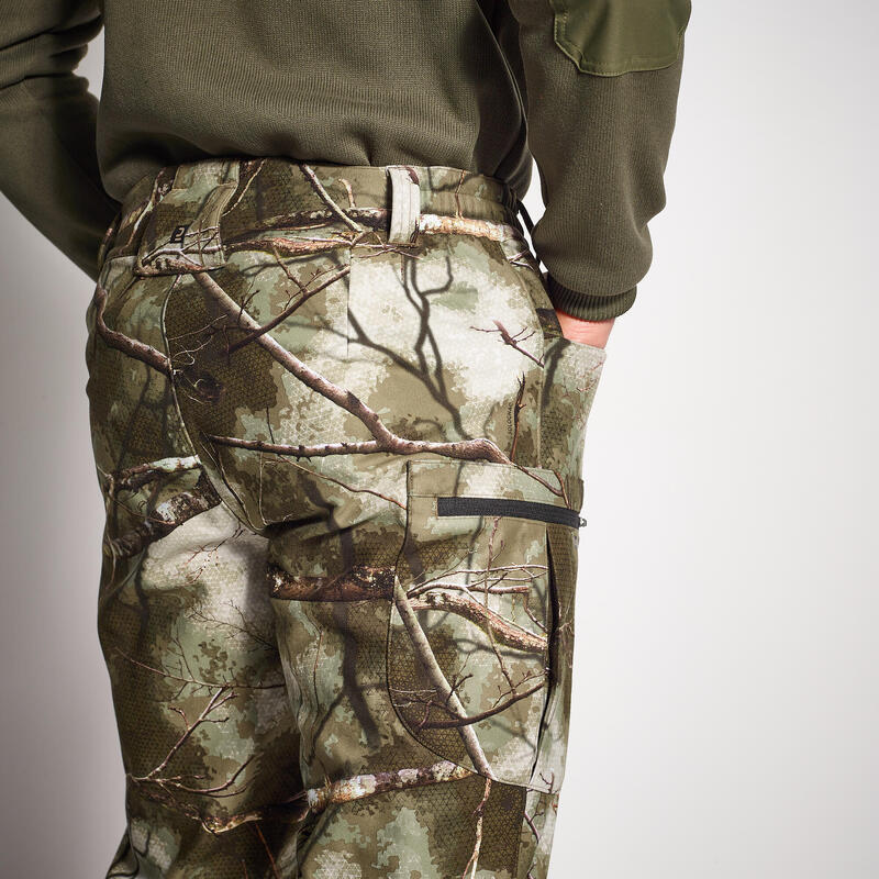 Pantalón De Caza Hombre Solognac 100 Cálido Polar Silencioso Camuflaje Treemetic