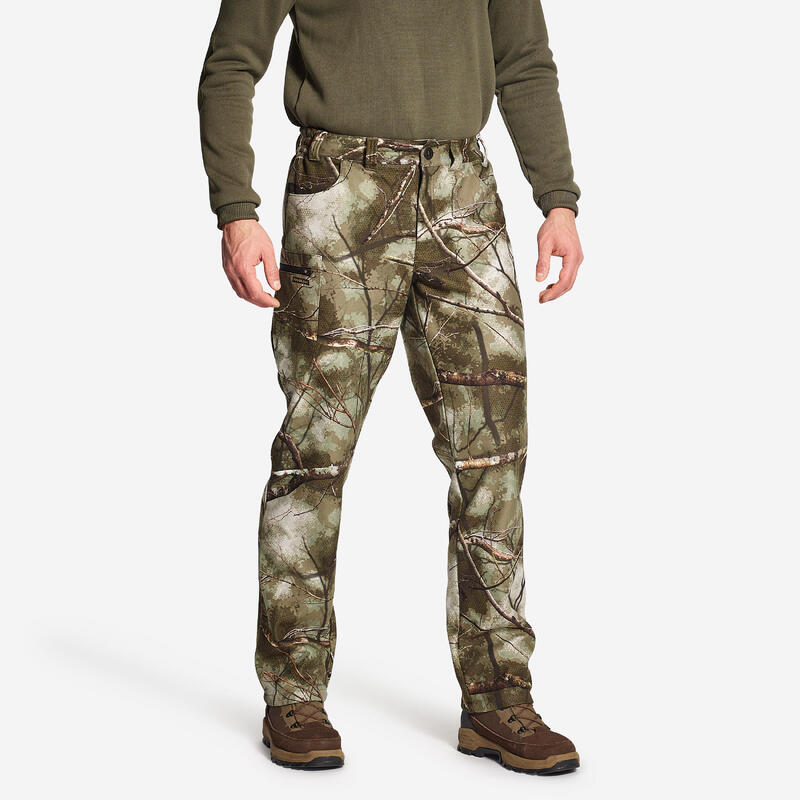 Pantalón De Caza Hombre Solognac 100 Cálido Polar Silencioso Camuflaje Treemetic