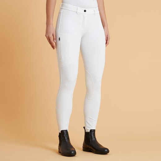 
      500 Women's Horse Riding Show Jodhpurs With Patches - White
  