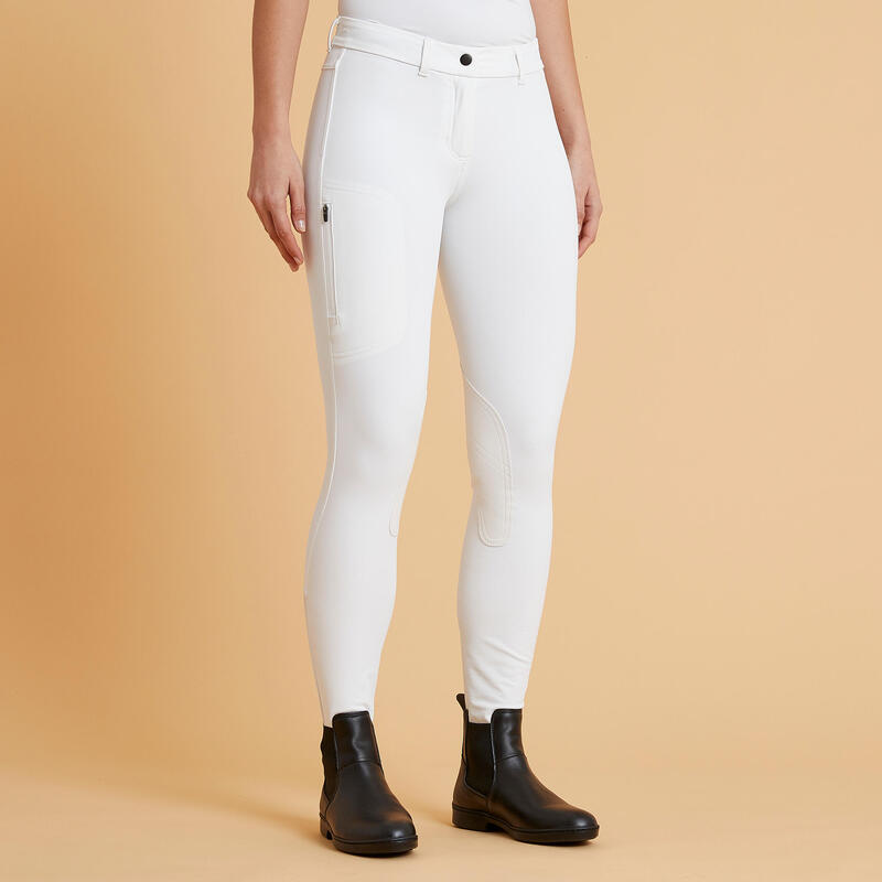 500 Women's Horse Riding Show Jodhpurs With Patches - White