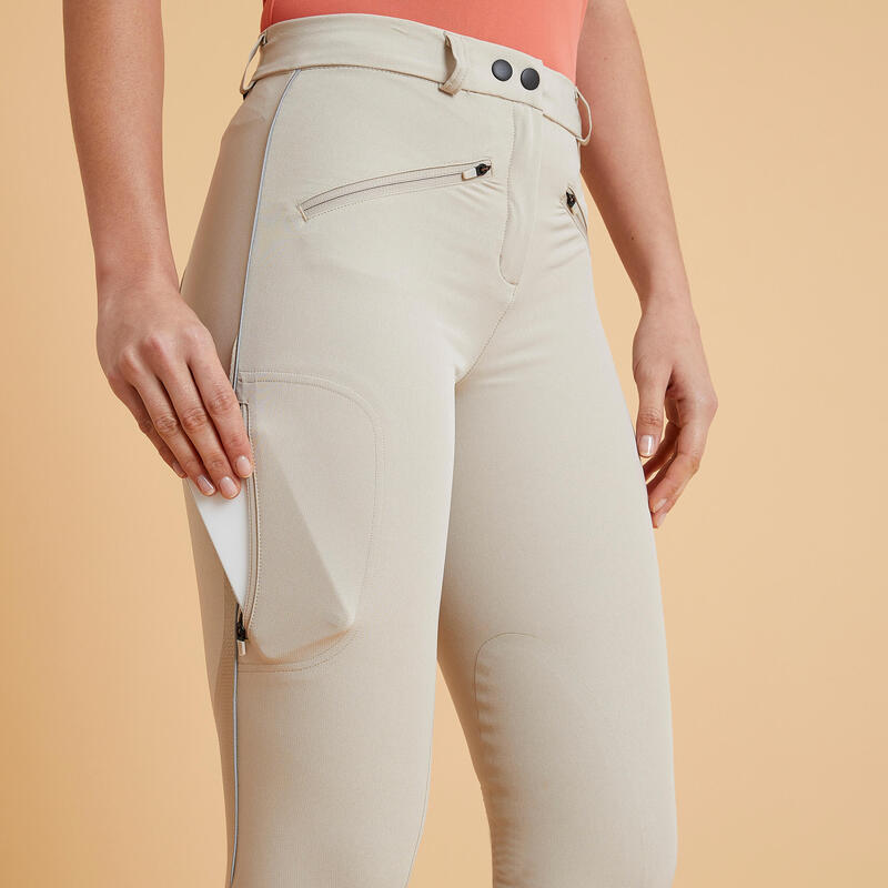 Pantaloni leggeri equitazione donna 500 MESH beige