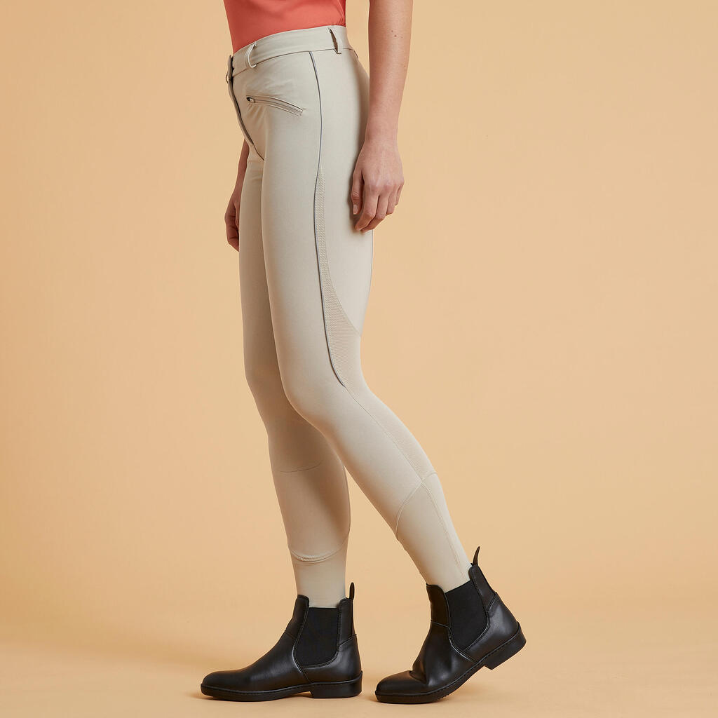 Breeches de equitación ligero para Mujer - Fouganza Mesh 500 beige