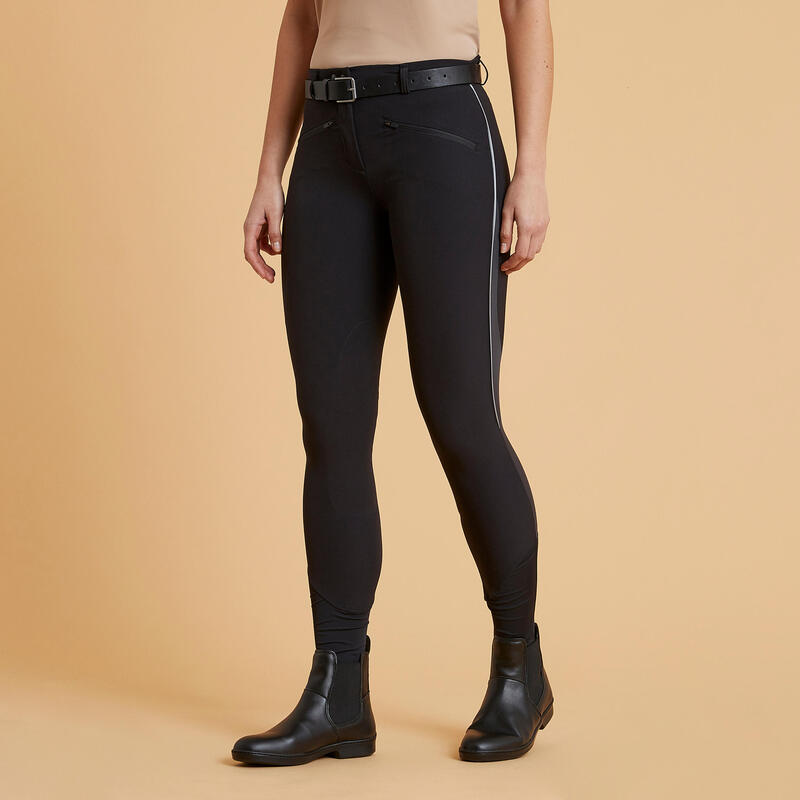 Pantalon équitation léger mesh Femme - 500 noir et gris