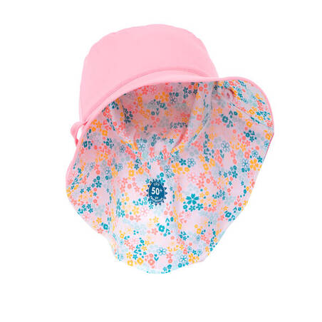 Baby Reversible Anti-UV Hat - Light Pink with Flower Print