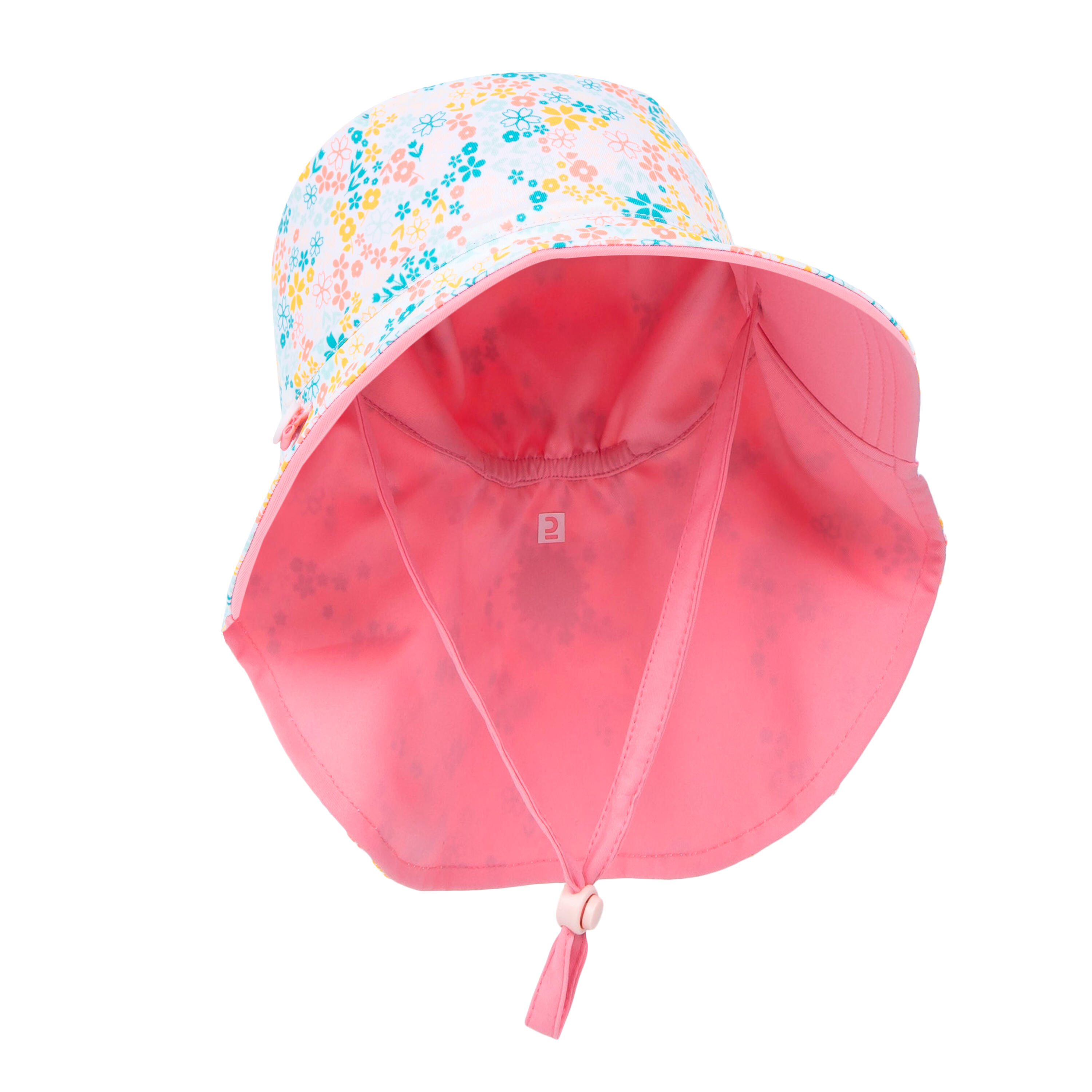 Baby Reversible Anti-UV Hat - Light Pink with Flower Print 3/5