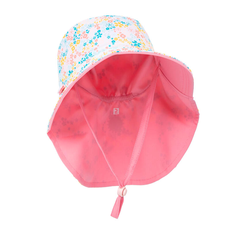 Baby Reversible Anti-UV Hat - Light Pink with Flower Print