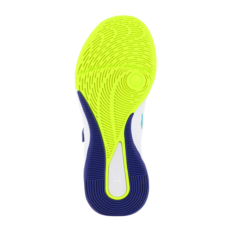 Calçado de Voleibol VS100 Confort de Banda Autoaderente Branco/Azul e Verde.